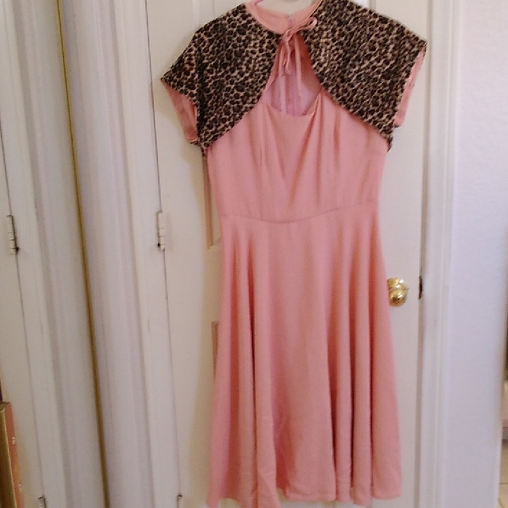 Stop Staring Pink Dress with Leopard Print Collar - Picture 1 of 10